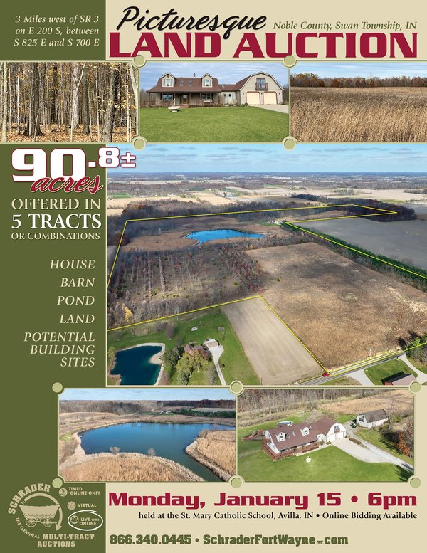 Sold: LAND AUCTION - 90.8+/- ACRES OFFERED IN 5 TRACTS OR COMBINATIONS IN NOBLE COUNTY, INDIANA - 7737 East 200 South, Avilla, IN 46710 - Noble County, IN