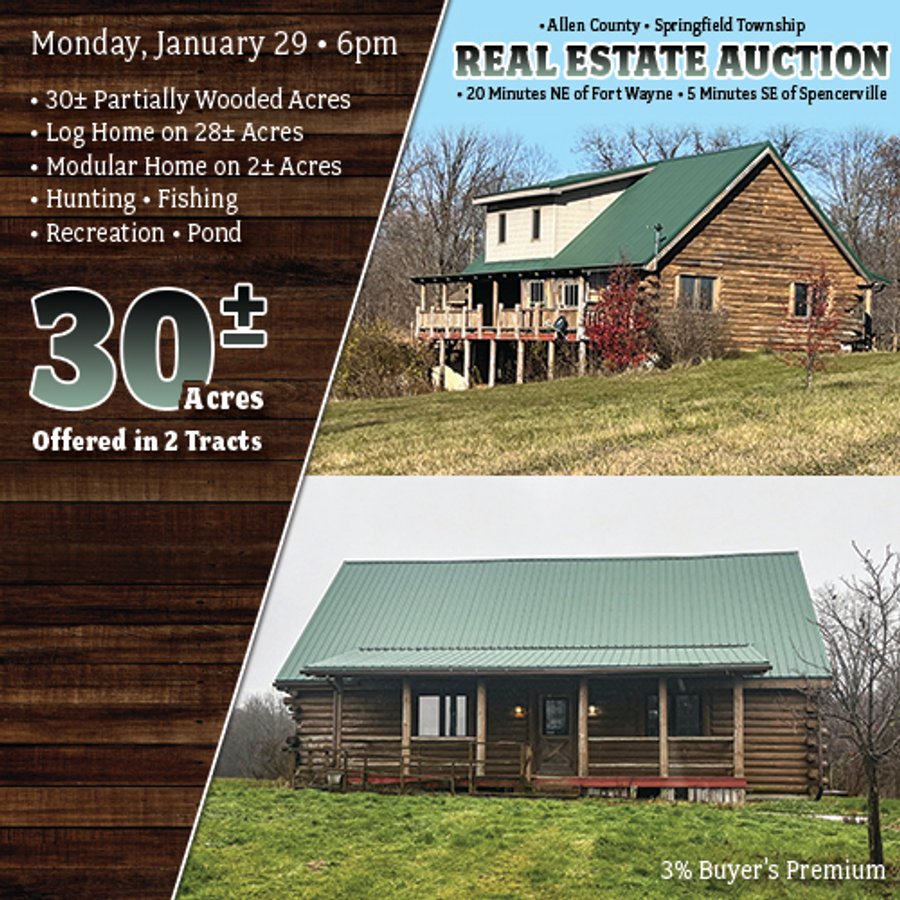 REAL ESTATE AUCTION - 30+/- ACRES OFFERED IN 2 TRACTS IN ALLEN COUNTY, INDIANA