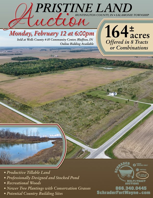 Sold: PRISTINE LAND AUCTION - 164+/- ACRES OFFERED IN 8 TRACTS OR COMBINATIONS IN HUNTINGTON COUNTY, INDIANA - 6332 S 600 E, Markle, IN 46770 - Huntington County, IN