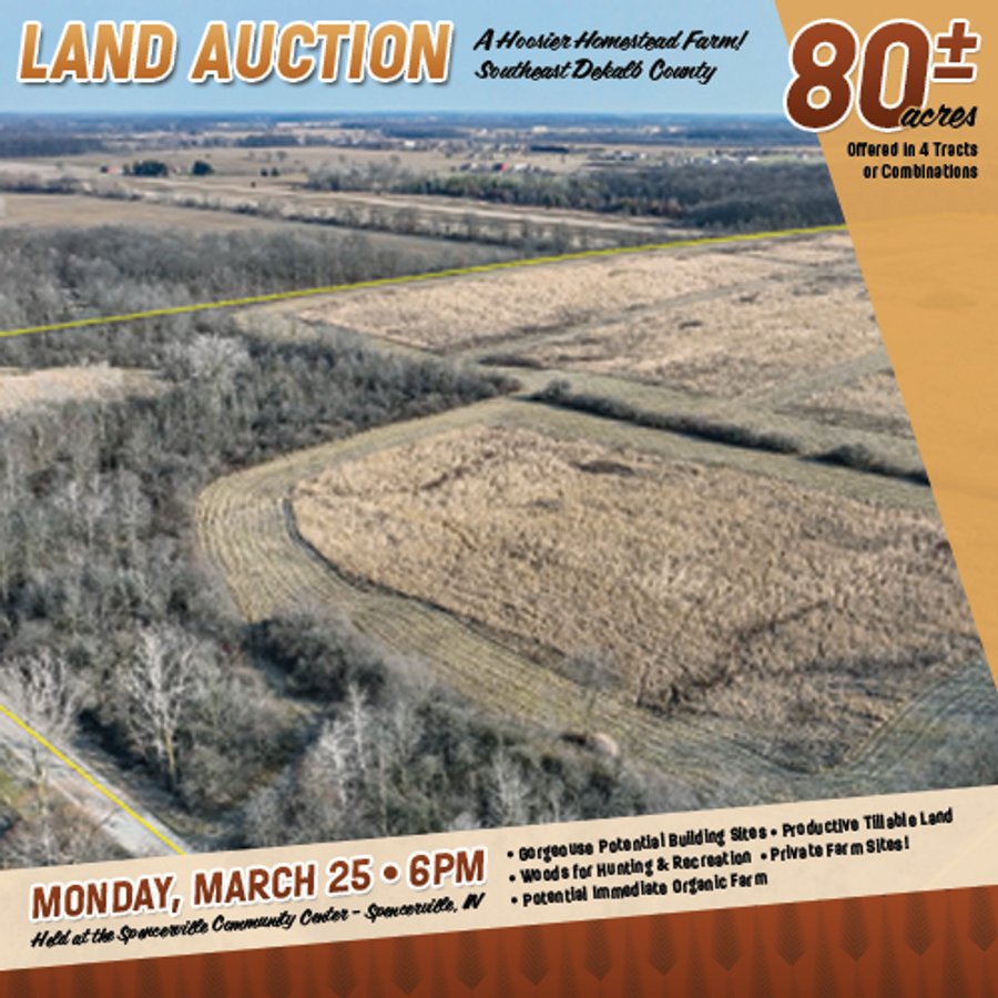 LAND AUCTION - 80+/- ACRES OFFERED IN 4 TRACTS IN DEKALB COUNTY, INDIANA