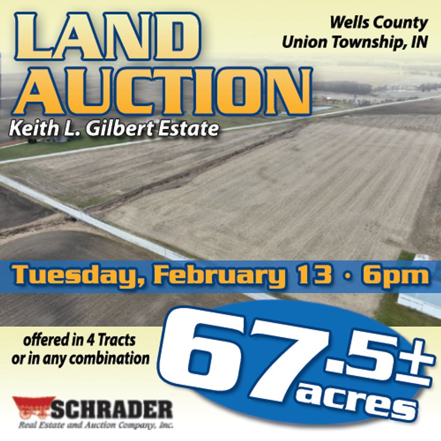 LAND AUCTION - 67.5+/- ACRES OFFERED IN 4 TRACTS IN WELLS COUNTY, INDIANA