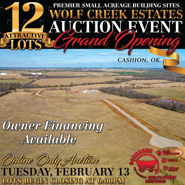 TIMED ONLINE REAL ESTATE - PREMIER SMALL ACREAGE BUILDING SITES - WOLF CREEK ESTATES IN KINGFISHER COUNTY, OKLAHOMA