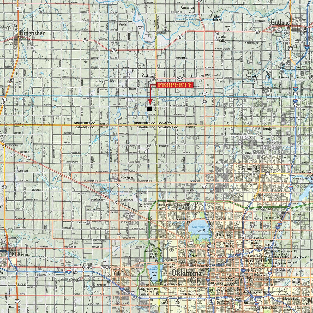Area map - TIMED ONLINE REAL ESTATE - PREMIER SMALL ACREAGE BUILDING SITES - WOLF CREEK ESTATES IN KINGFISHER COUNTY, OKLAHOMA