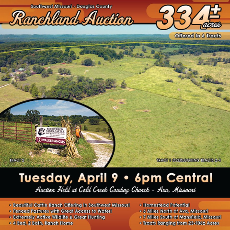 LAND AUCTION - 334+/- ACRES OFFERED IN 6 TRACTS IN DOUGLAS COUNTY, MISSOURI