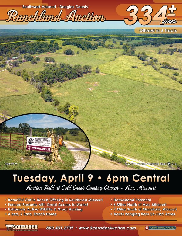 Sold: LAND AUCTION - 334+/- ACRES OFFERED IN 6 TRACTS IN DOUGLAS COUNTY, MISSOURI - Ava, MO - Douglas County, MO