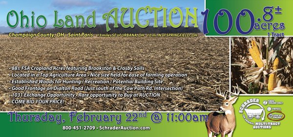 Sold: LAND AUCTION - 100.8+/- ACRES OFFERED IN 1 TRACT IN CHAMPAIGN COUNTY, OHIO - 5575 Dialton Rd. Saint Paris, OH 43072 - Champaign County, OH