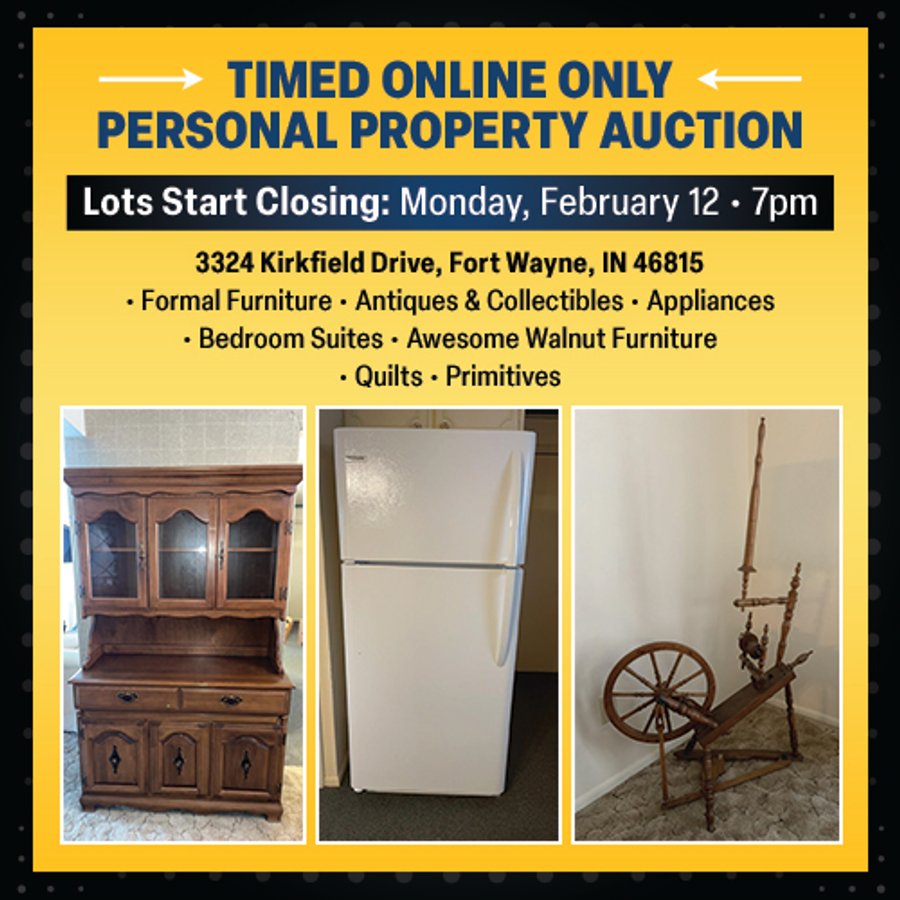 TIMED ONLINE ONLY PERSONAL PROPERTY AUCTION IN ALLEN COUNTY, INDIANA