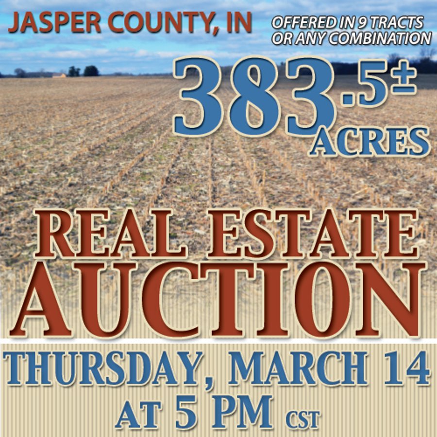 REAL ESTATE AUCTION - 383.5+/- ACRES OFFERED IN 9 TRACTS IN JASPER COUNTY, INDIANA