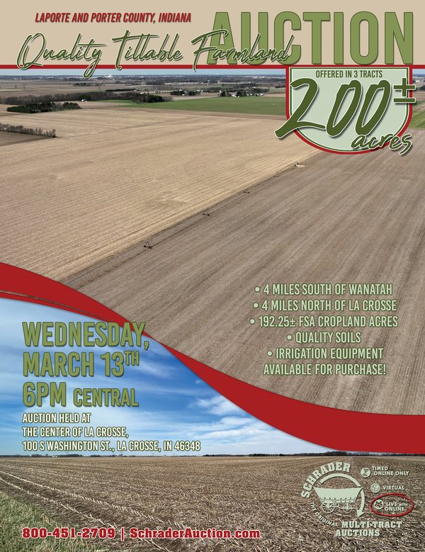 Sold: LAND AUCTION - 200+/- ACRES OFFERED IN 3 TRACTS IN LAPORTE & PORTER COUNTIES, INDIANA - La Crosse, IN - LaPorte & Porter Counties, IN