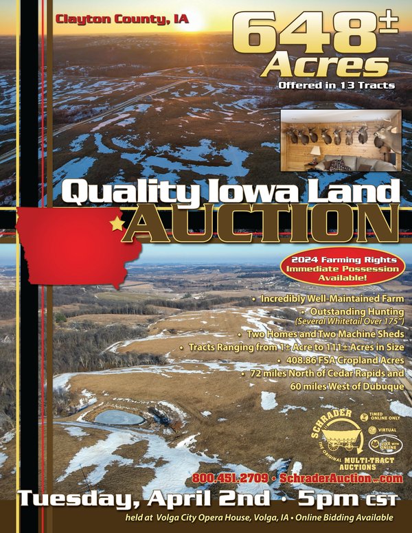 Sold: LAND AUCTION - 648+/- ACRES OFFERED IN 13 TRACTS IN CLAYTON COUNTY, IOWA - 14610 330th St, Strawberry Point, IA 52076 - Clayton County, IA