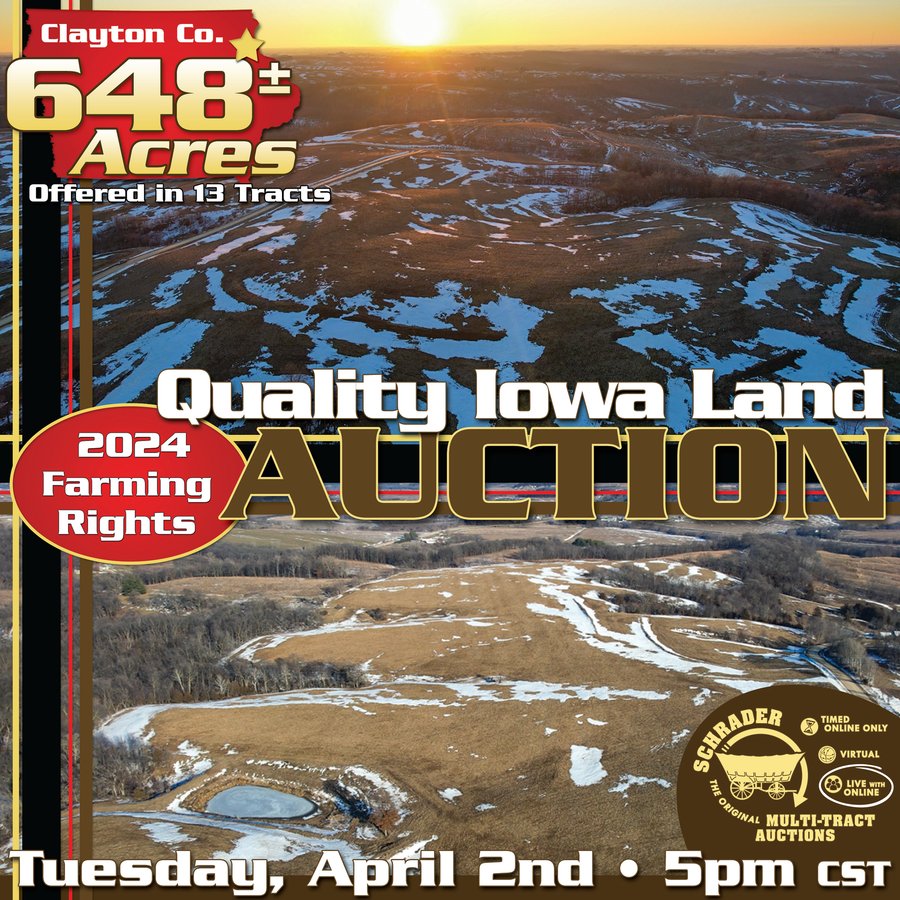 LAND AUCTION - 648+/- ACRES OFFERED IN 13 TRACTS IN CLAYTON COUNTY, IOWA