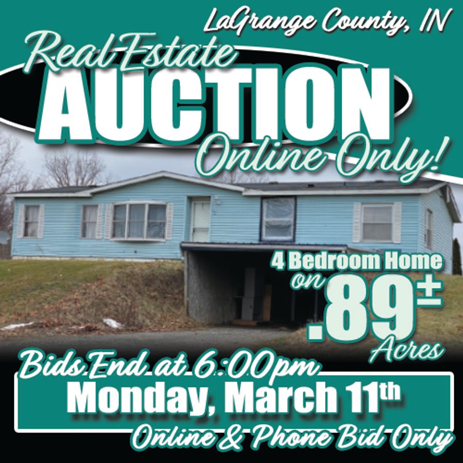 TIMED ONLINE ONLY REAL ESTATE AUCTION - .89+/- ACRES IN 1 TRACT IN LAGRANGE COUNTY, INDIANA