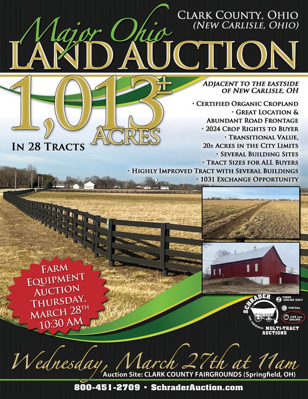 Sold: LAND AUCTION - 1013+/- ACRES OFFERED IN 28 TRACTS IN CLARK COUNTY, OHIO - 10490 Milton Carlisle Rd, New Carlisle, OH 45344 - Clark County, OH