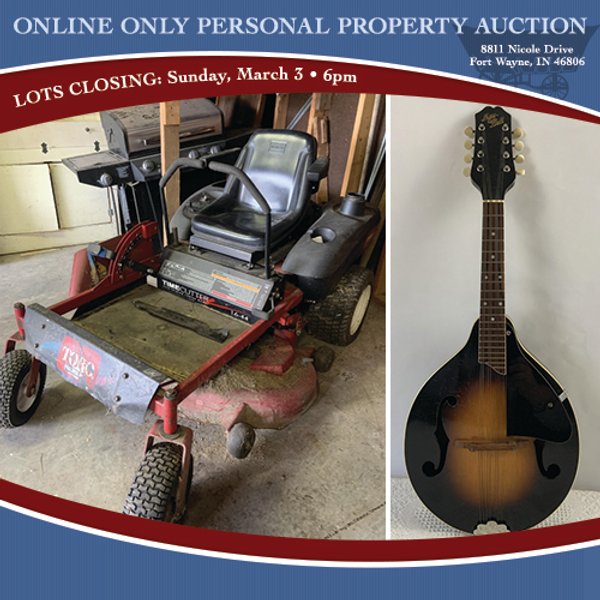 TIMED ONLINE PERSONAL PROPERTY AUCTION IN ALLEN COUNTY, INDIANA