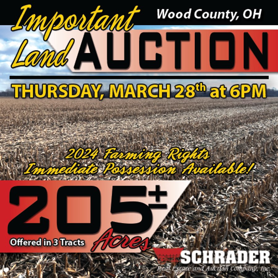 IMPORTANT LAND AUCTION 205+/- ACRES OFFERED IN 3 TRACTS IN WOOD COUNTY, OHIO