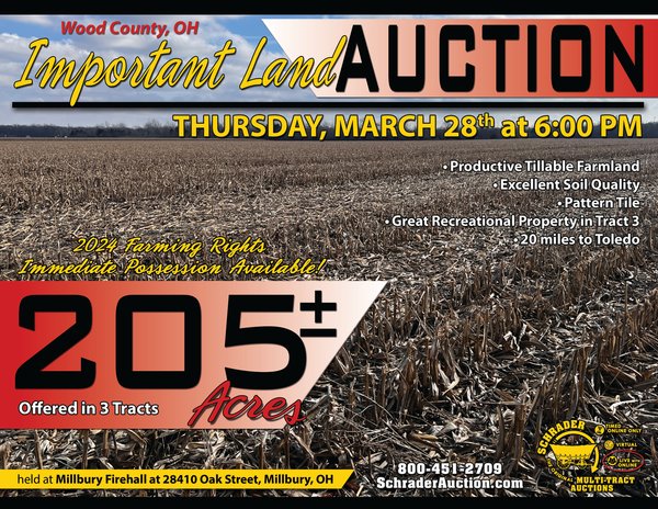 Sold: IMPORTANT LAND AUCTION 205+/- ACRES OFFERED IN 3 TRACTS IN WOOD COUNTY, OHIO - Near 21221 Bradner Rd, Luckey, OH 43443 - Wood County, OH