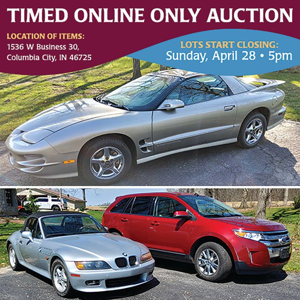 TIMED ONLINE ONLY PERSONAL PROPERTY AUCTION IN WHITLEY COUNTY, INDIANA