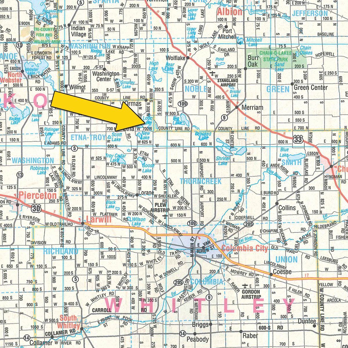 Area map - **SOLD BEFORE AUCTION** TIMED ONLINE ONLY REAL ESTATE AUCTION - LAKE FRONT HOME ON LOON LAKE IN WHITLEY COUNTY, INDIANA