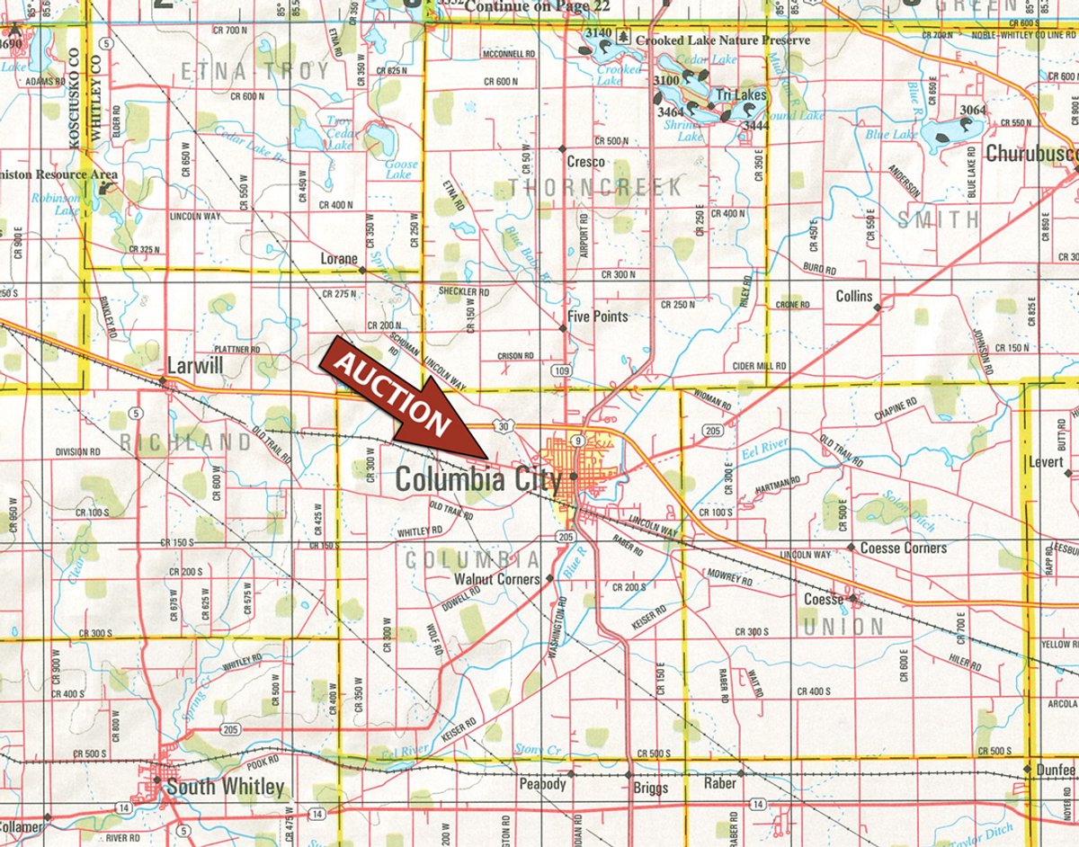 Area map - REAL ESTATE AUCTION - 2+/- ACRES OFFERED IN 1 TRACT IN WHITLEY COUNTY, INDIANA
