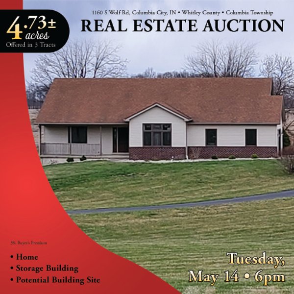 REAL ESTATE AUCTION - 4.73+/- ACRES OFFERED IN 3 TRACTS IN WHITLEY COUNTY, INDIANA