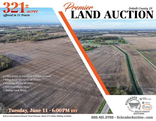 Sold: PREMIER LAND AUCTION - 321+/- ACRES OFFERED IN 11 TRACTS IN DEKALB COUNTY, INDIANA - Butler, IN - DeKalb County, IN
