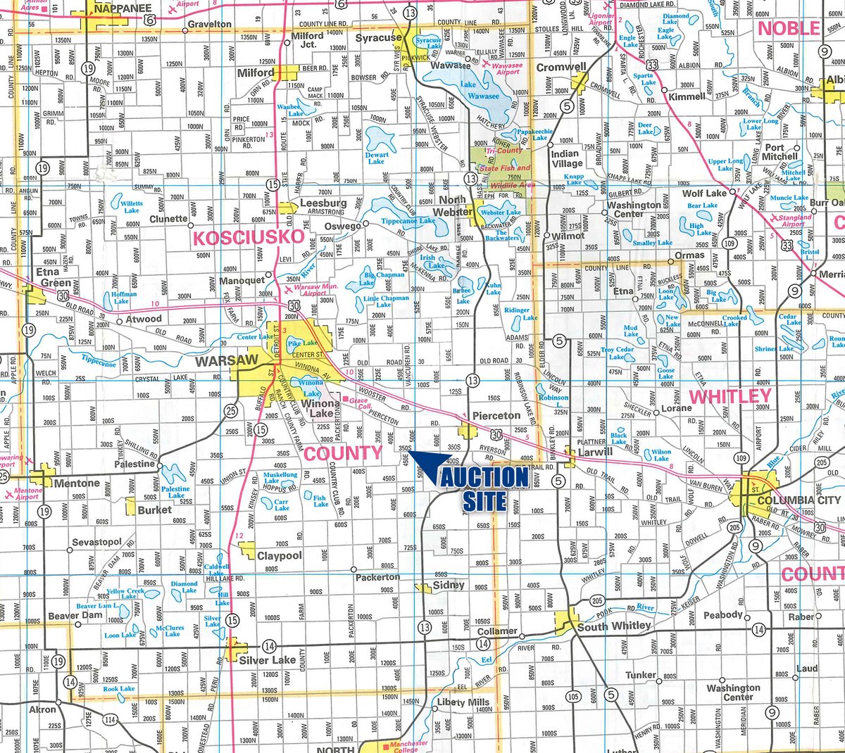 Area map - TIMED ONLINE ONLY PERSONAL PROPERTY AUCTION IN KOSCIUSKO COUNTY, INDIANA