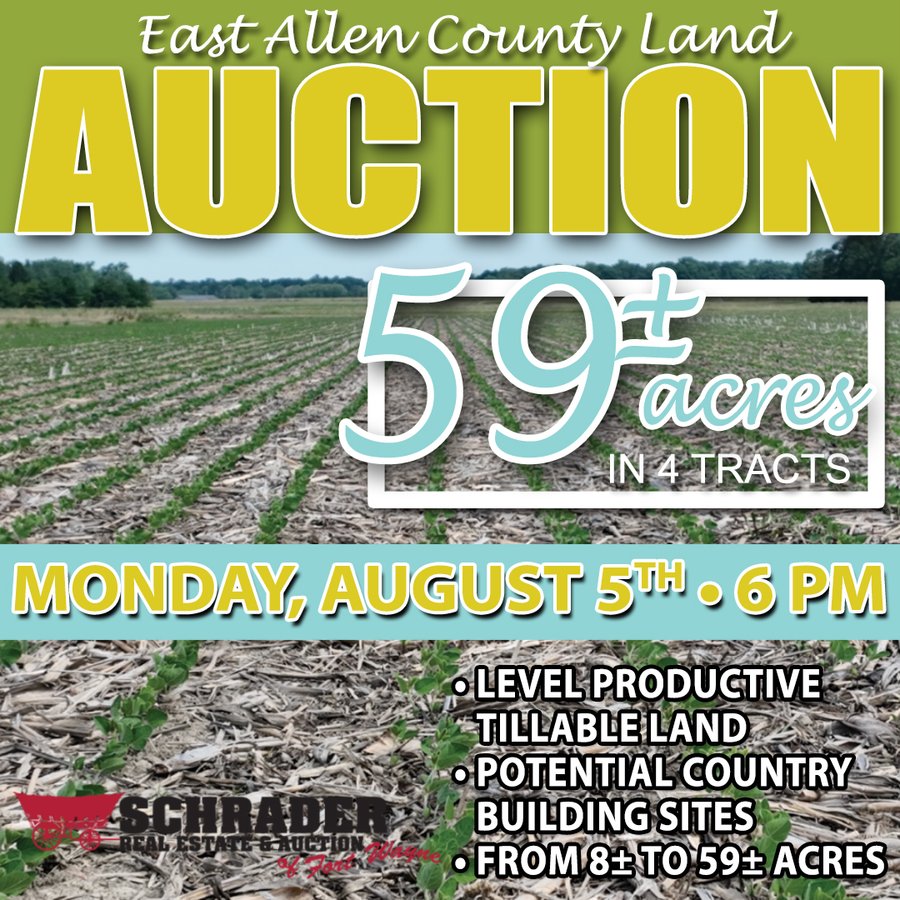 LAND AUCTION - 59+/- ACRES OFFERED IN 4 TRACTS IN ALLEN COUNTY, INDIANA