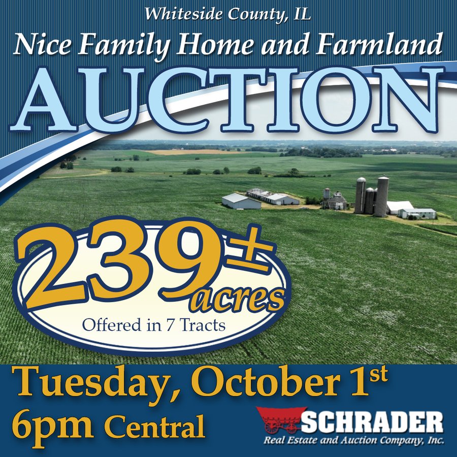 NICE FAMILY AND FARMLAND AUCTION - 239+/- ACRES OFFERED IN 7 TRACTS IN WHITESIDE COUNTY, ILLINOIS