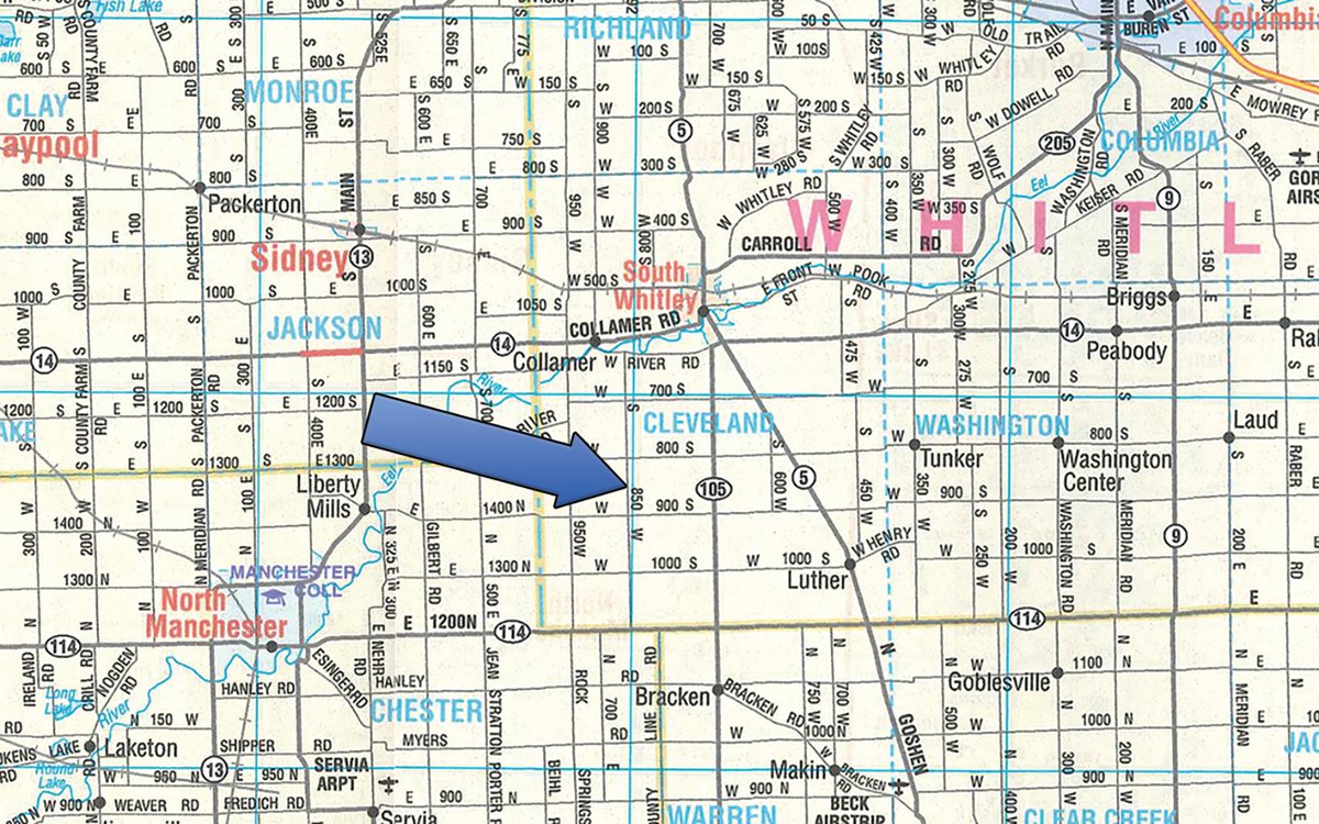 Area map - REAL ESTATE AUCTION - 38+/- ACRES OFFERED IN 4 TRACTS IN WHITLEY COUNTY, IN