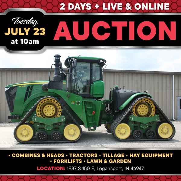 2 DAYS LIVE & ONLINE FARM EQUIPMENT AUCTION IN CASS COUNTY, INDIANA