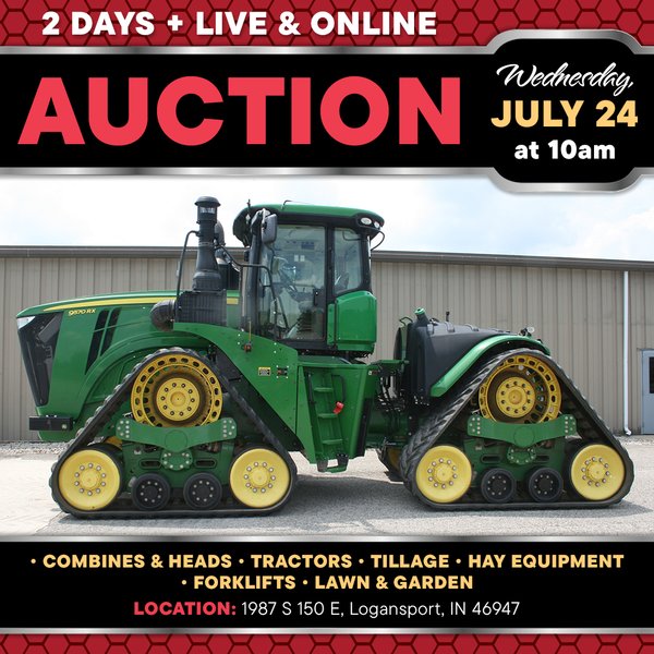 2 DAYS LIVE & ONLINE FARM EQUIPMENT AUCTION IN CASS COUNTY, INDIANA