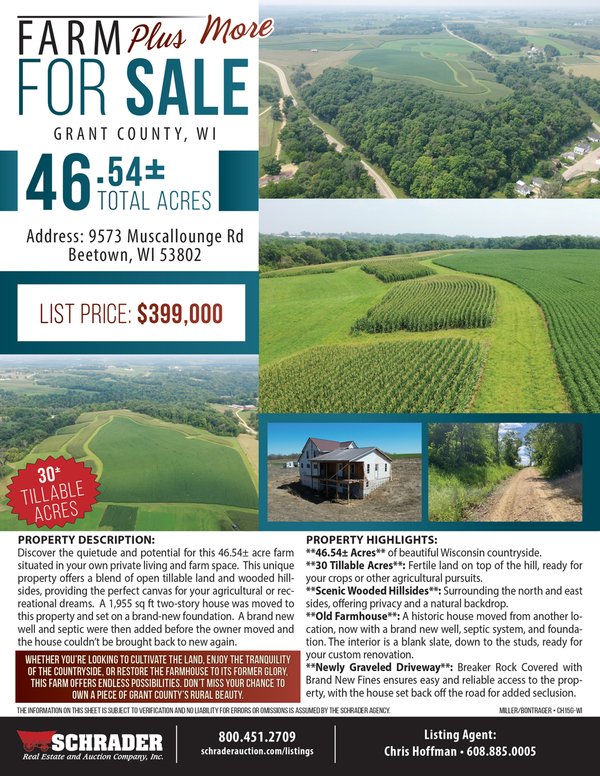 Listing brochure cover - FARM PLUS MORE FOR SALE - 46.54+/- ACRES IN GRANT COUNTY, WISCONSIN