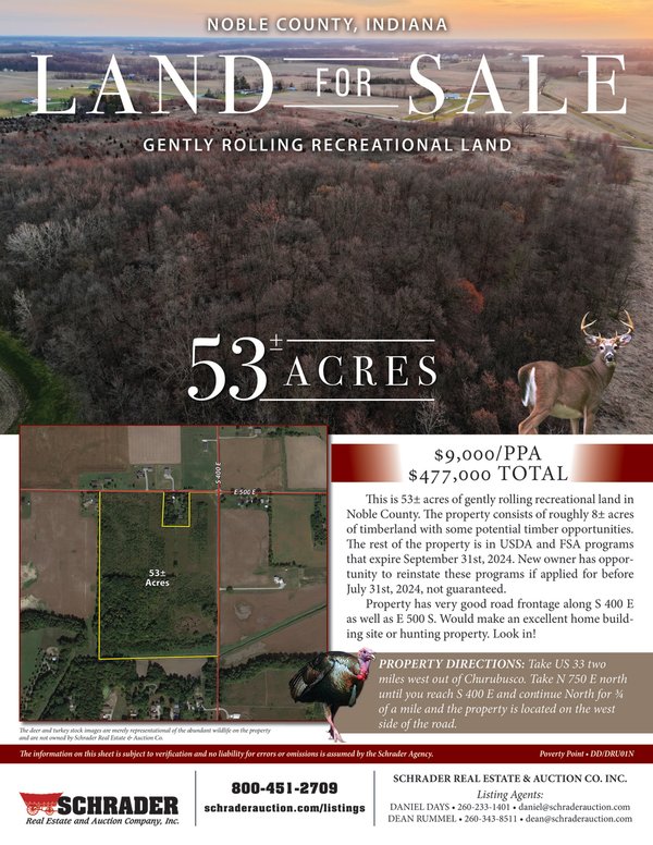 Listing brochure cover - LAND FOR SALE - 53+/- ACRES IN NOBLE COUNTY, INDIANA