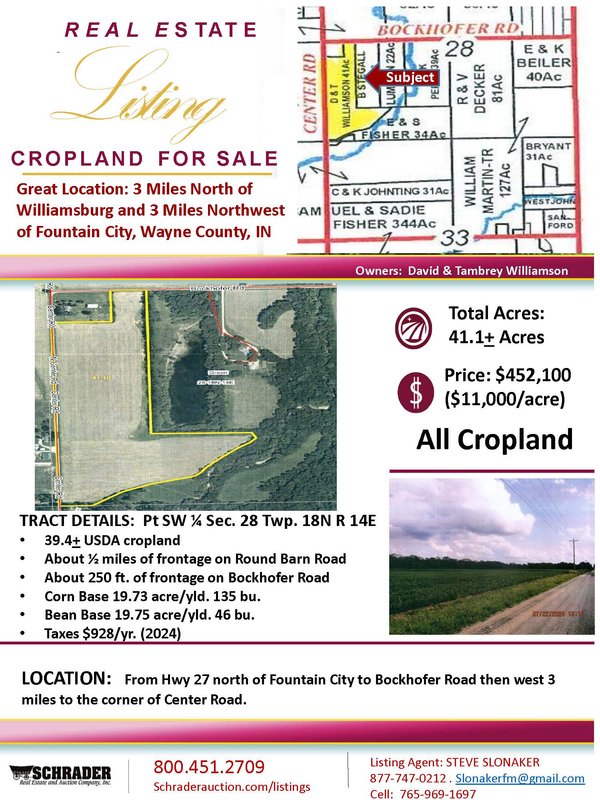 Listing brochure cover - REAL ESTATE FOR SALE - 41.1+/- ACRES IN WAYNE COUNTY, INDIANA