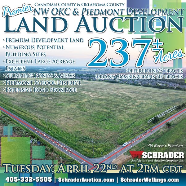 Sold: LAND AUCTION - 237+/- ACRES OFFERED IN 23 TRACTS IN OKLAHOMA CITY AND PIEDMONT, OK - 150th St & N County Line Rd Oklahoma OK