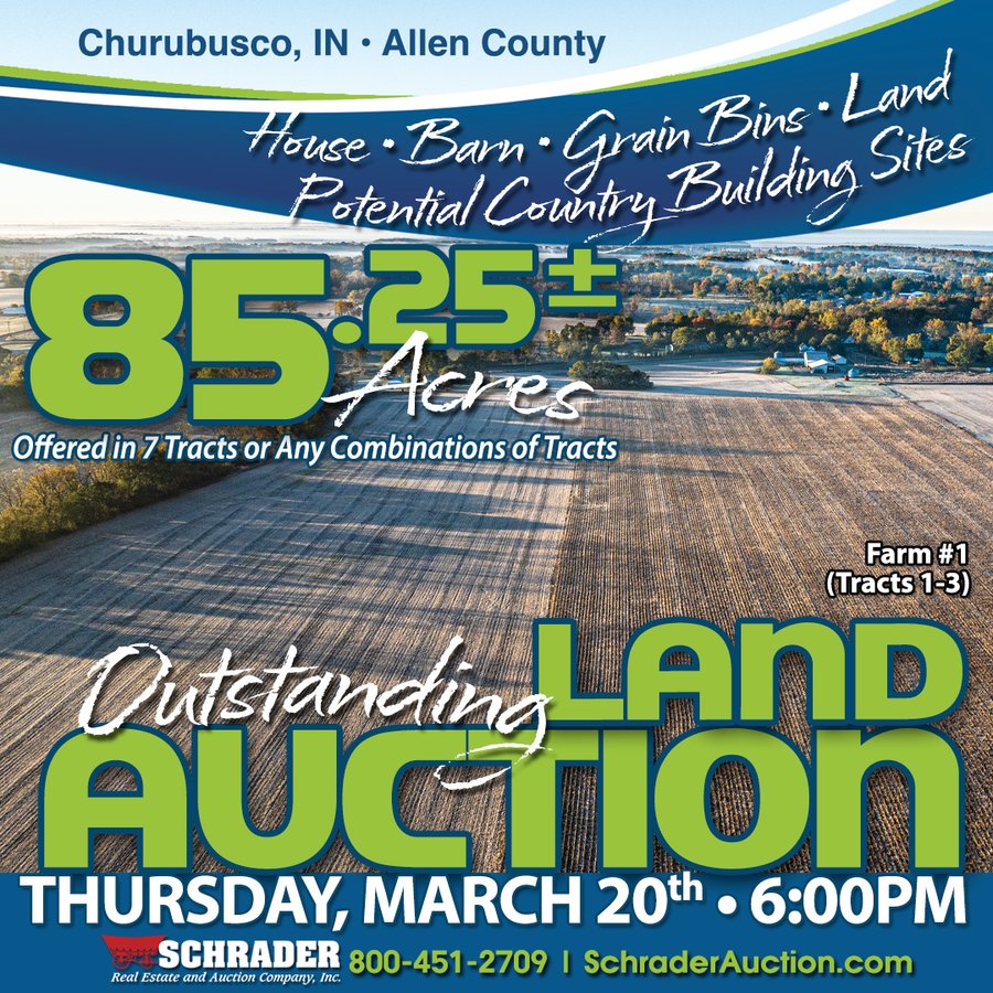 85.25+/- ACRES OFFERED IN 7 TRACTS IN ALLEN COUNTY, INDIANA