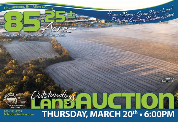 Sold: 85.25+/- ACRES OFFERED IN 7 TRACTS IN ALLEN COUNTY, INDIANA - Churubusco, Indiana - Allen County, Indiana