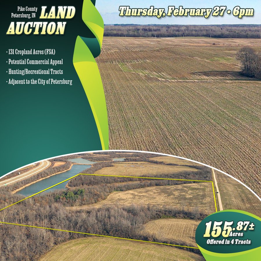 LAND AUCTION - 155.87+/- ACRES OFFERED IN 4 TRACTS IN PETERSBURG, IN