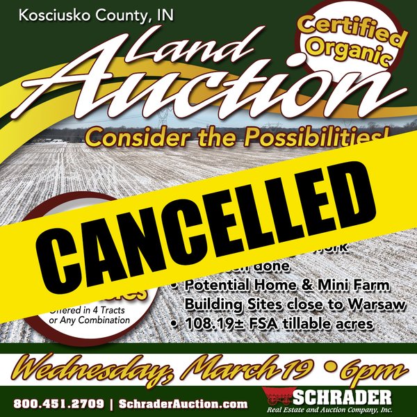 CANCELED-115+/- ACRES OFFERED IN 4 TRACTS IN KOSCIUSKO COUNTY INDIANA