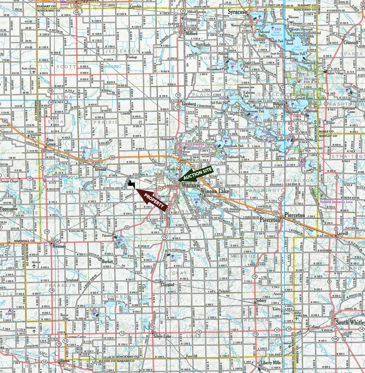 Area map - CANCELED-115+/- ACRES OFFERED IN 4 TRACTS IN KOSCIUSKO COUNTY INDIANA