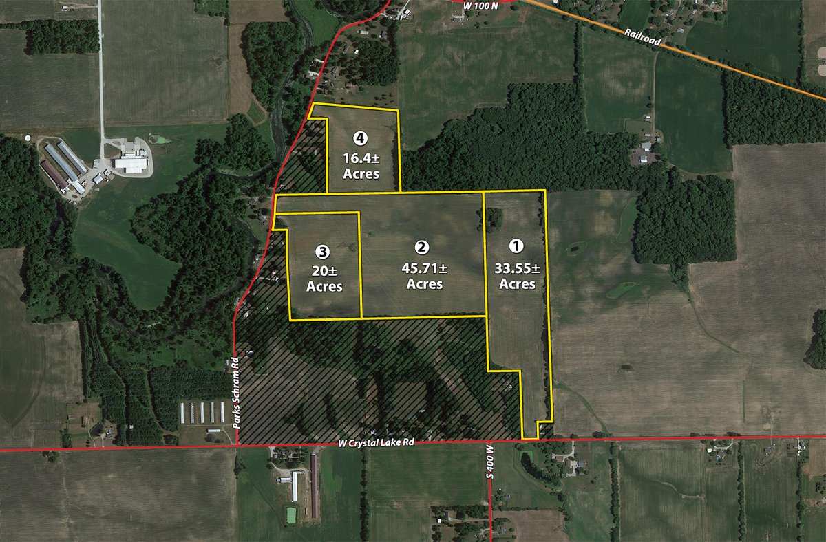 Tract map - CANCELED-115+/- ACRES OFFERED IN 4 TRACTS IN KOSCIUSKO COUNTY INDIANA
