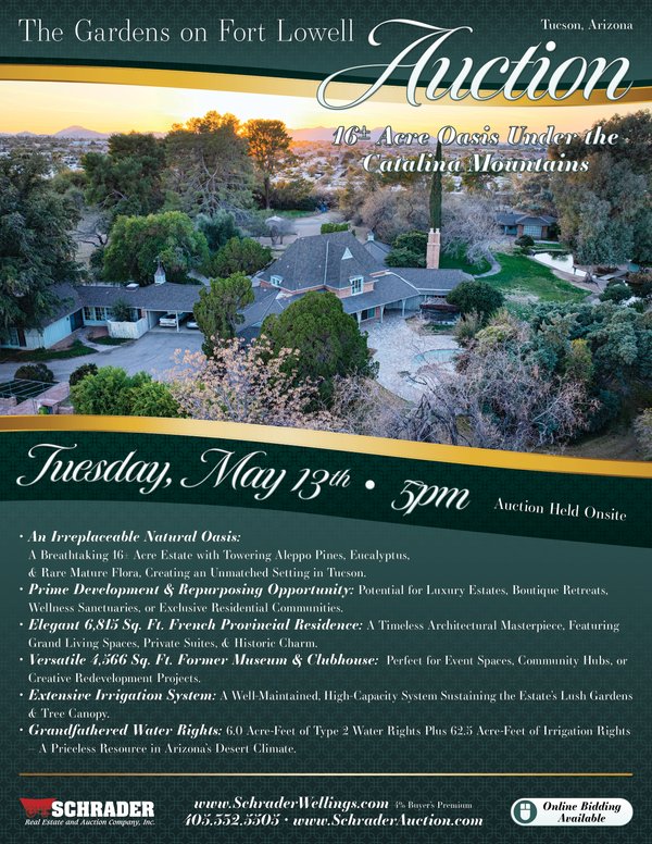 Sold: The Gardens on Fort Lowell Auction - 16+/- Acre Oasis Under the
Catalina Mountains in Tucson, AZ - Tucson, Arizona