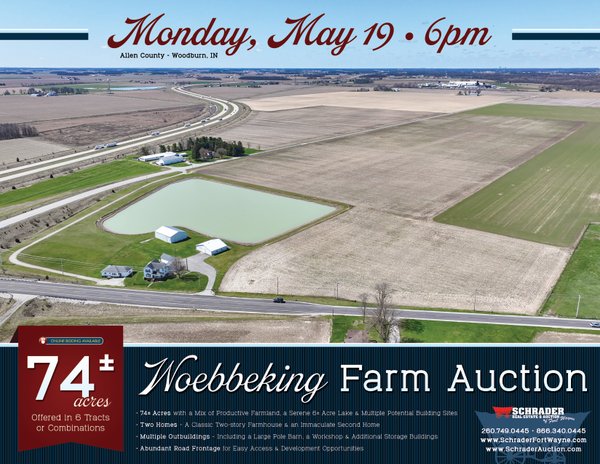 Sold: REAL ESTATE AUCTION - 74+/- ACRES OFFERED IN 6 TRACTS IN ALLEN COUNTY, INDIANA - 6131 Bull Rapids Rd Woodburn, IN 46797 - Allen County, Indiana