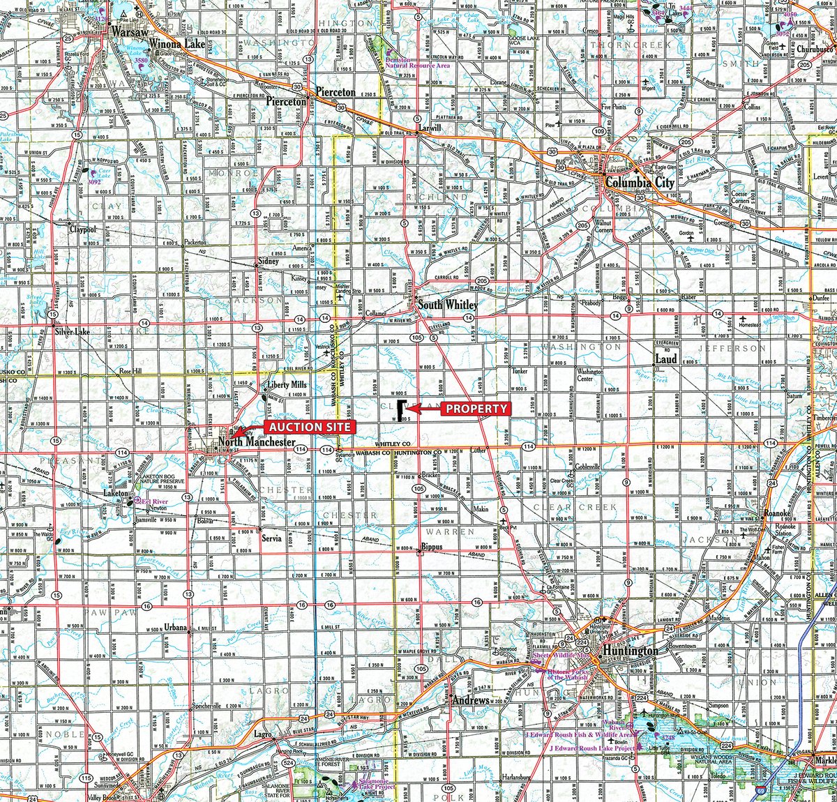 Area map - REAL ESTATE AUCTION - 37.5+/- ACRES OFFERED IN 3 TRACTS IN WHITLEY COUNTY, INDIANA