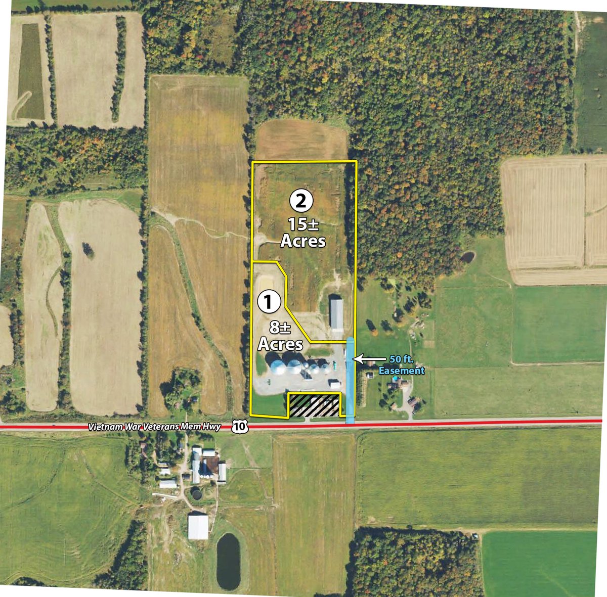 Tract map - SEALED BID - 818,000 BU. GRAIN SYSTEM AND 12,600 SQ. FT. SHOP OFFERED IN 2 TRACTS IN CLARK COUNTY, WISCONSIN