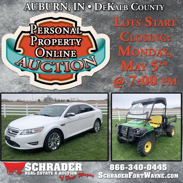 TIMED ONLINE ONLY PERSONAL PROPERTY AUCTION IN DEKALB COUNTY INDIANA