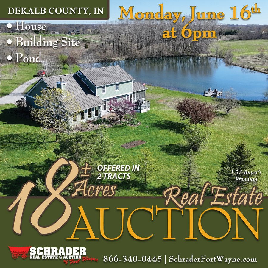 REAL ESTATE AUCTION - 18+/- ACRES OFFERED IN 2 TRACTS IN DEKALB COUNTY, IN
