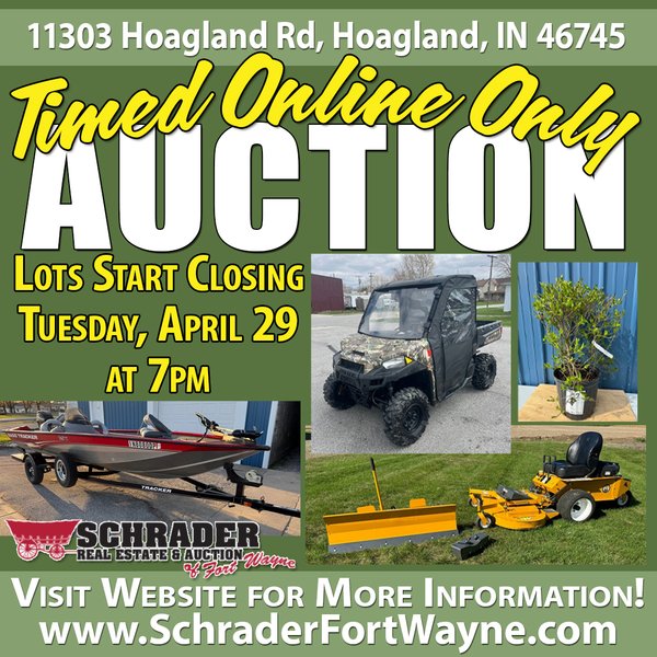 TIMED ONLINE ONLY PERSONAL PROPERTY AUCTION IN ALLEN COUNTY INDIANA