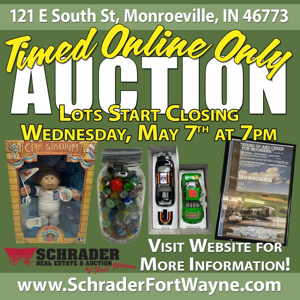 TIMED ONLINE ONLY PERSONAL PROPERTY AUCTION IN ALLEN COUNTY INDIANA