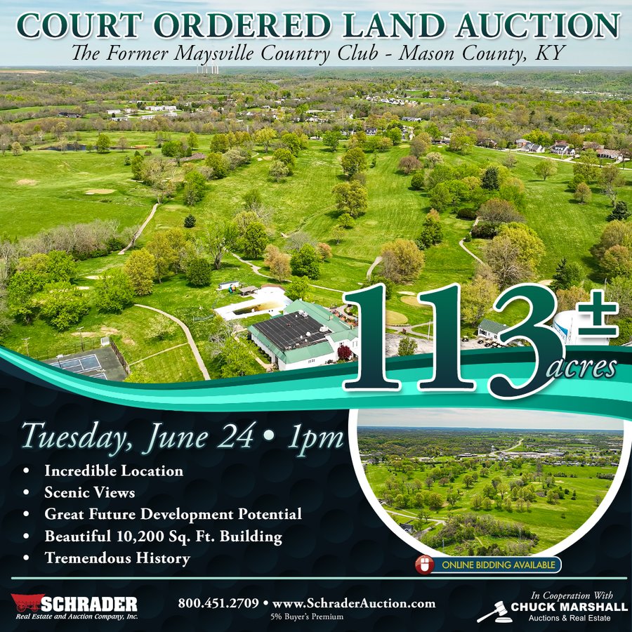 COURT ORDERED LAND AUCTION - 113+/- ACRES OFFERED IN 1 TRACT IN MASON COUNTY, KENTUCKY
